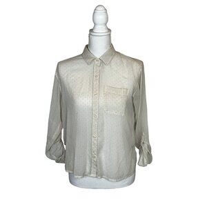 Abercrombie & Fitch Women’s Small Sheer Dot Blouse Beige Long Sleeve